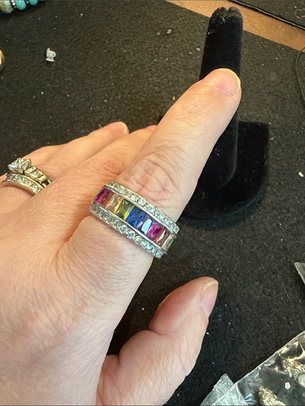 Eternity Ring Multi-Color Crystal Band Ring with Clear Accent Stones